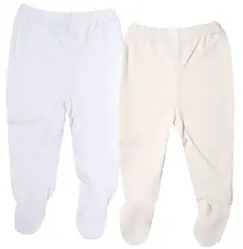 Organic Cotton Baby Pants Footed (2 pack, White/Natural 0-3m)