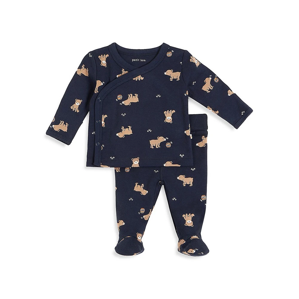 Petit Lem Baby's 2-Piece Bears Top & Footed Pants Set