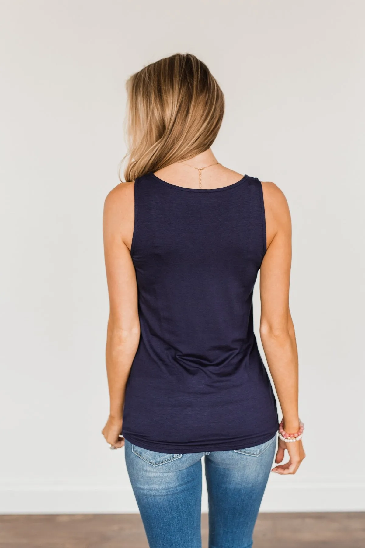 Places to Go Criss Cross Tank Top- Navy