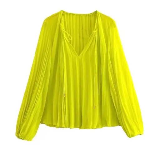 Pleated Long Sleeve Blouse