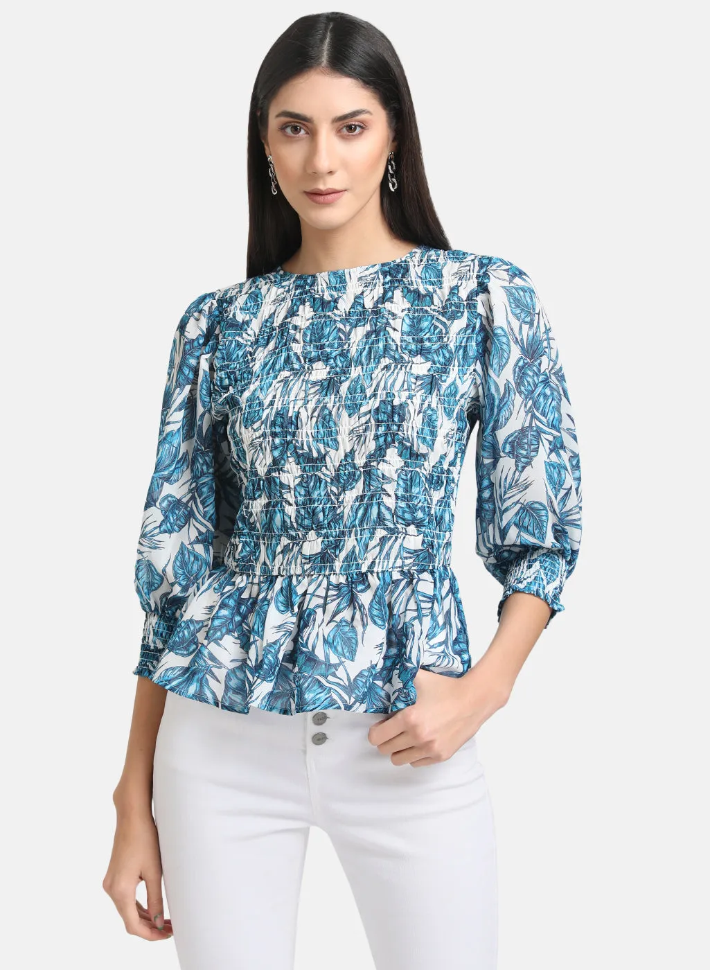 Printed Top With Smocking Detail