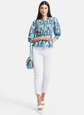 Printed Top With Smocking Detail