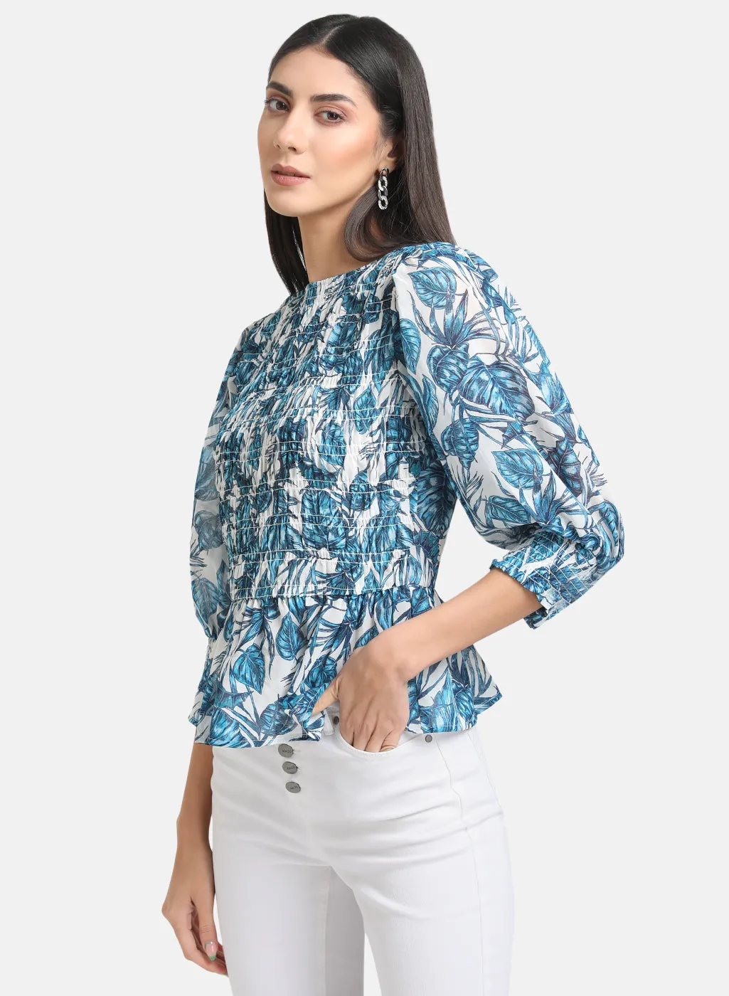 Printed Top With Smocking Detail