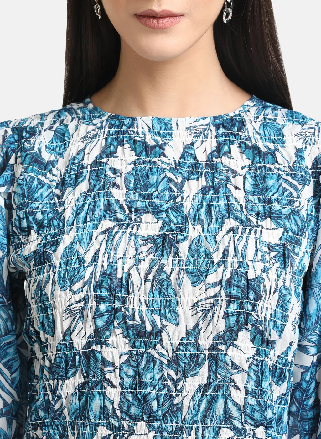 Printed Top With Smocking Detail