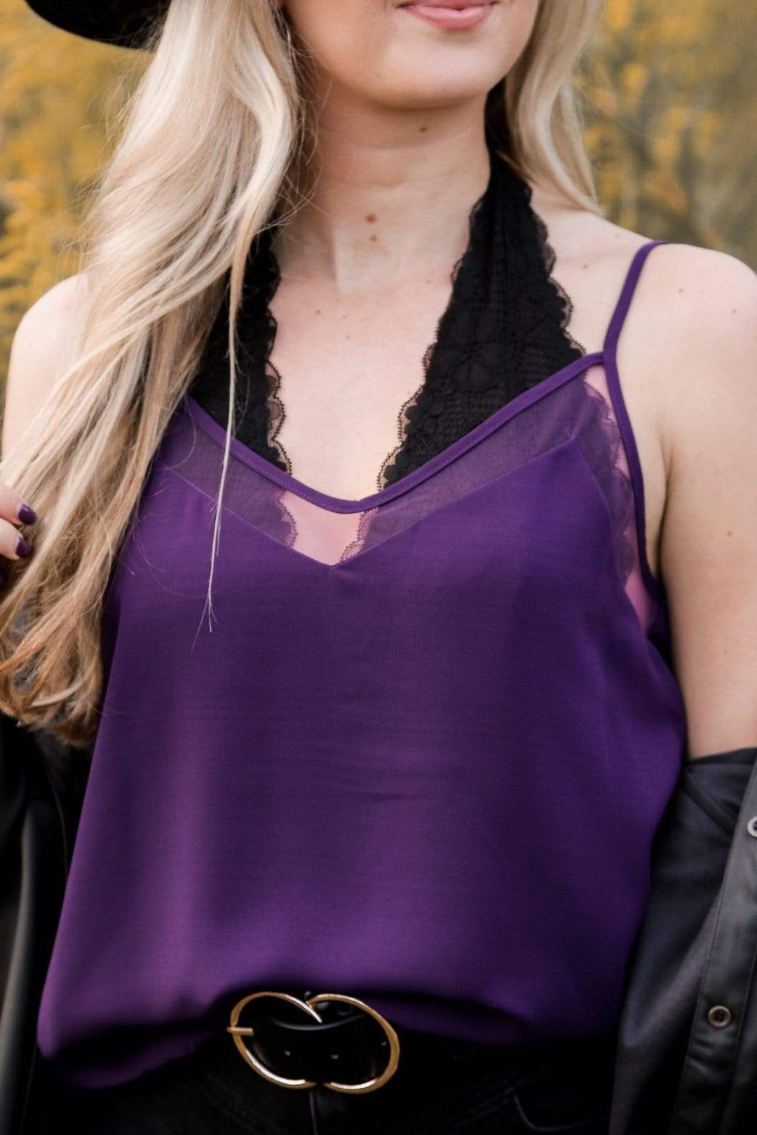 Purple V-Neck Mesh Tank