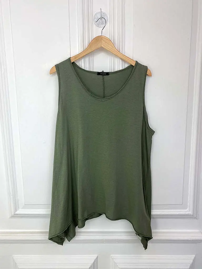 Raw Edge Jersey Swing Top - Khaki