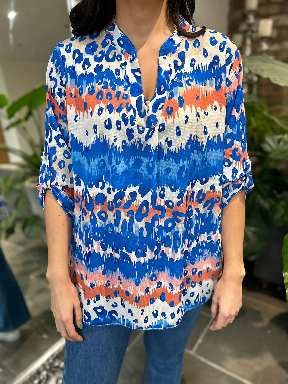 Royal Blue Leopard Striped Blouse Gina