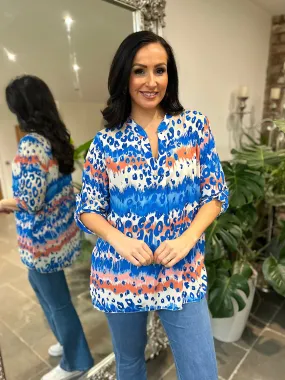 Royal Blue Leopard Striped Blouse Gina