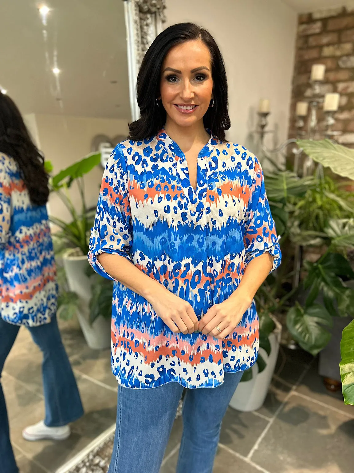 Royal Blue Leopard Striped Blouse Gina