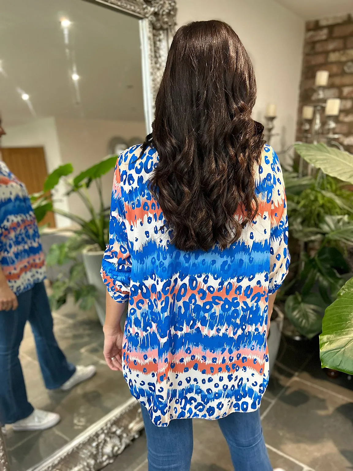 Royal Blue Leopard Striped Blouse Gina