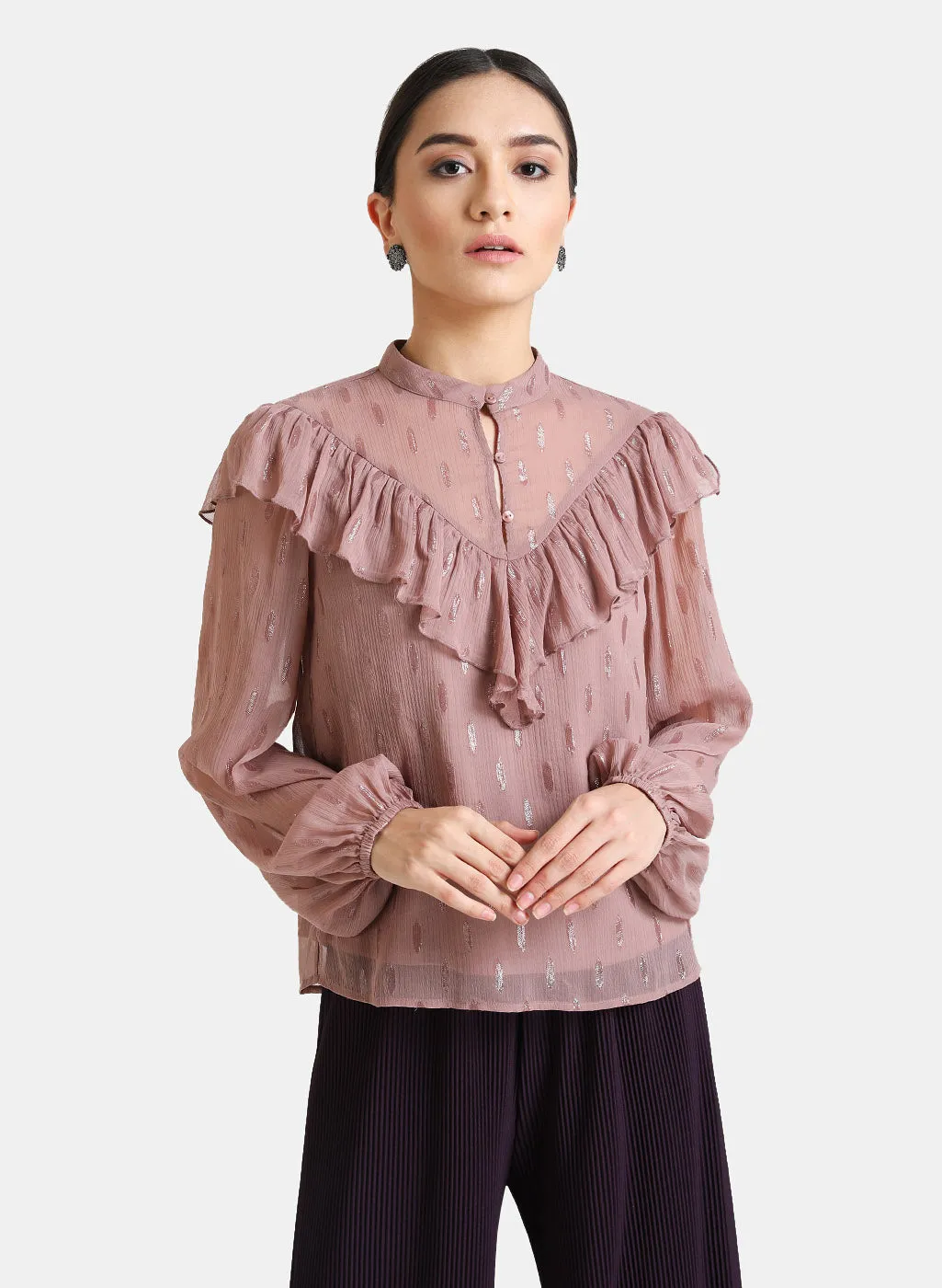 Ruffle Detail Top With Lurex