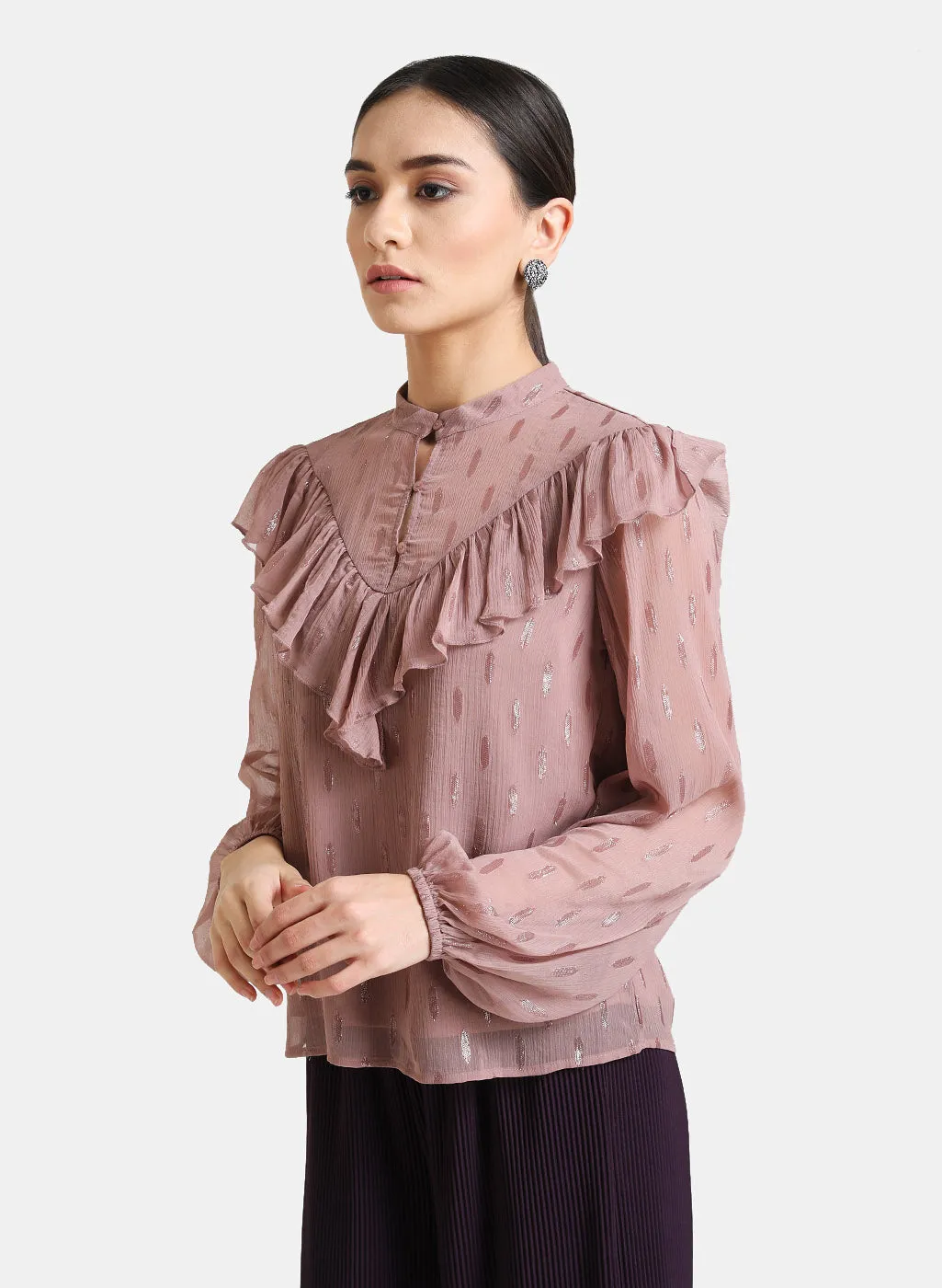 Ruffle Detail Top With Lurex