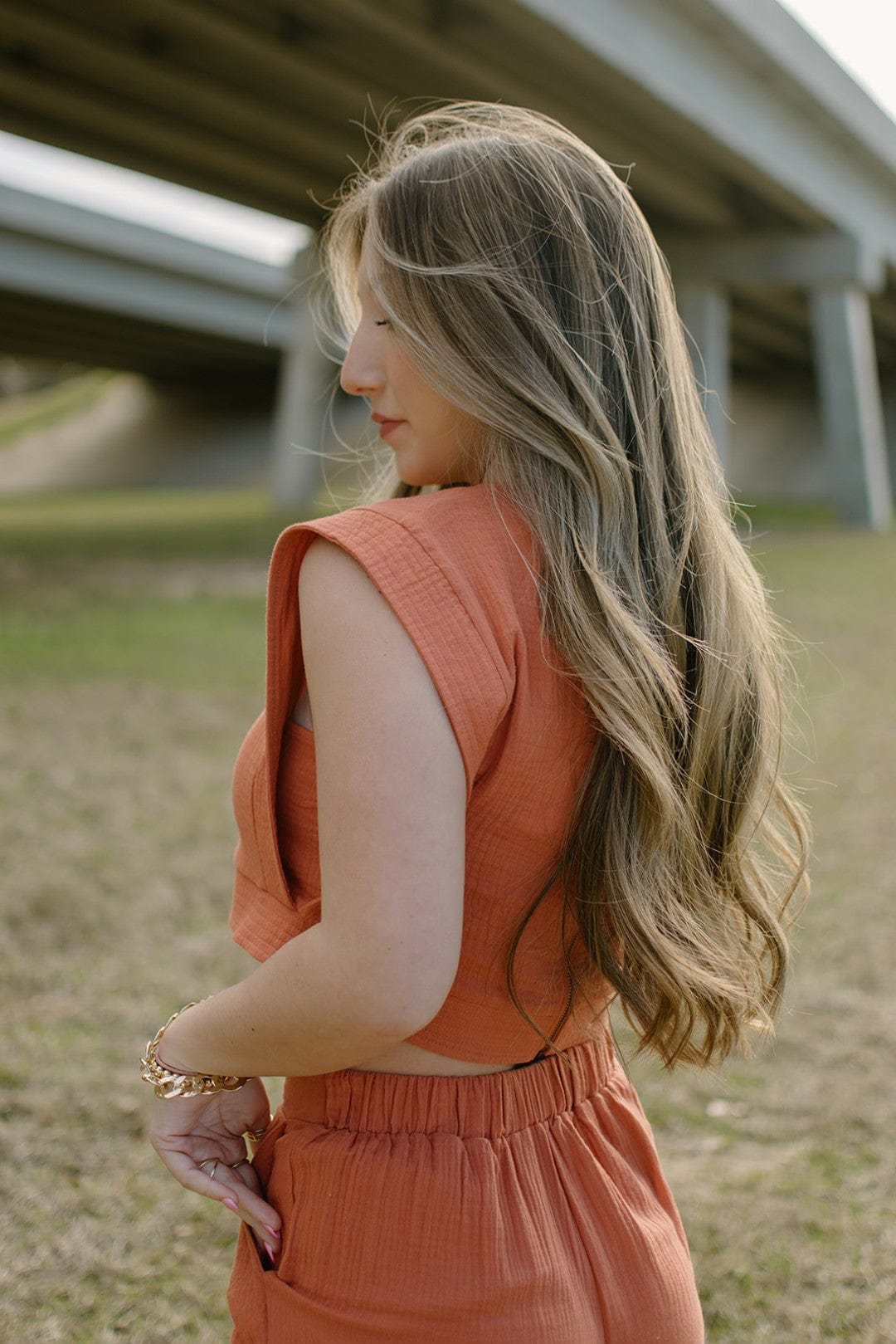 Rust Linen Set Crop Top