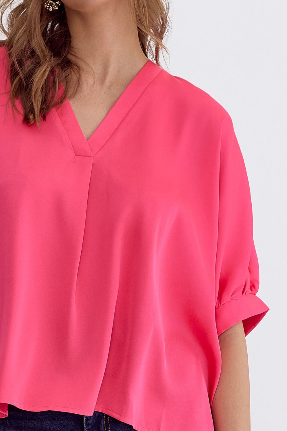 Satin V-Neck 1/2 Sleeve Top