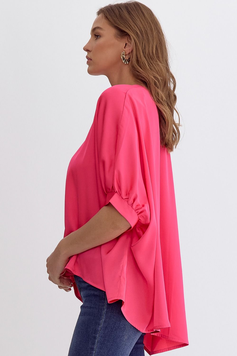 Satin V-Neck 1/2 Sleeve Top