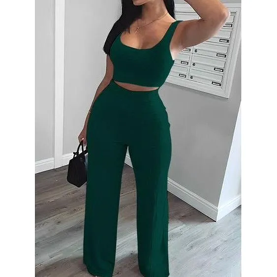 Sleeveless Crop Top And Pant Set