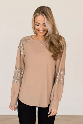 Special Moments Sequin Top- Light Mocha