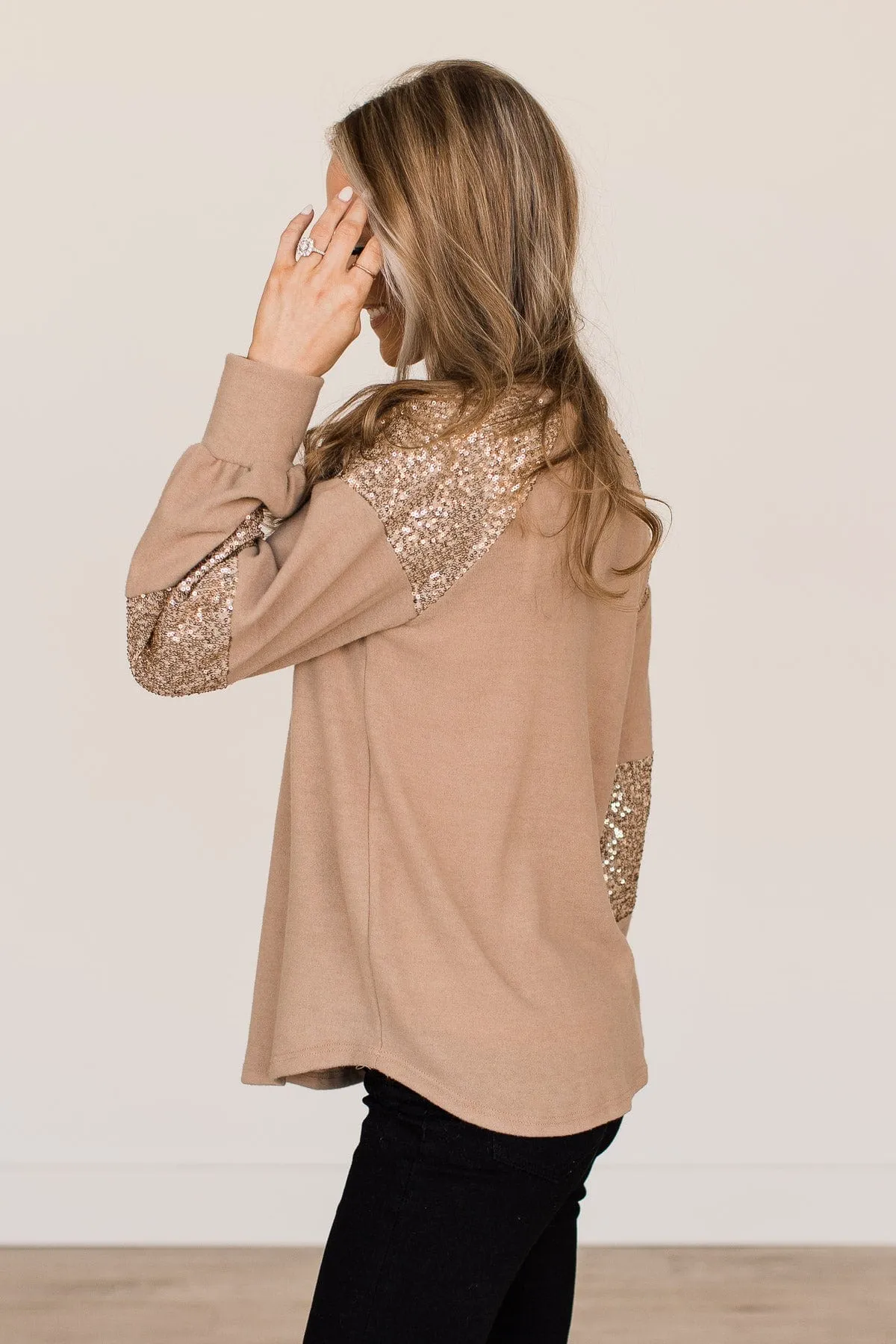 Special Moments Sequin Top- Light Mocha