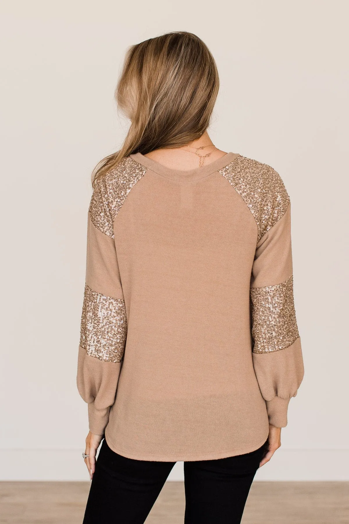 Special Moments Sequin Top- Light Mocha