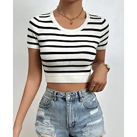 Striped Round Neck Short Sleeve Top