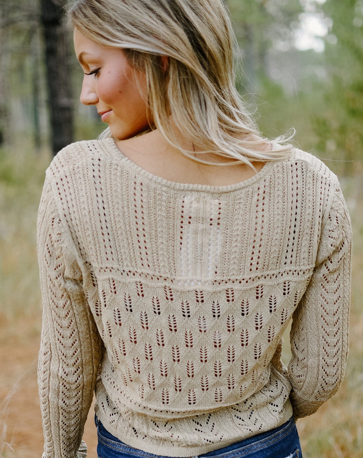 Taupe Crochet Long Sleeve Top