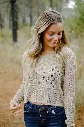 Taupe Crochet Long Sleeve Top