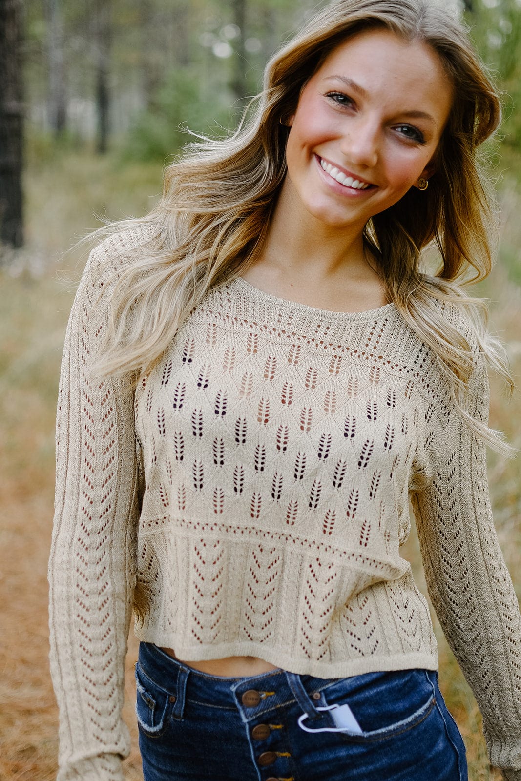 Taupe Crochet Long Sleeve Top