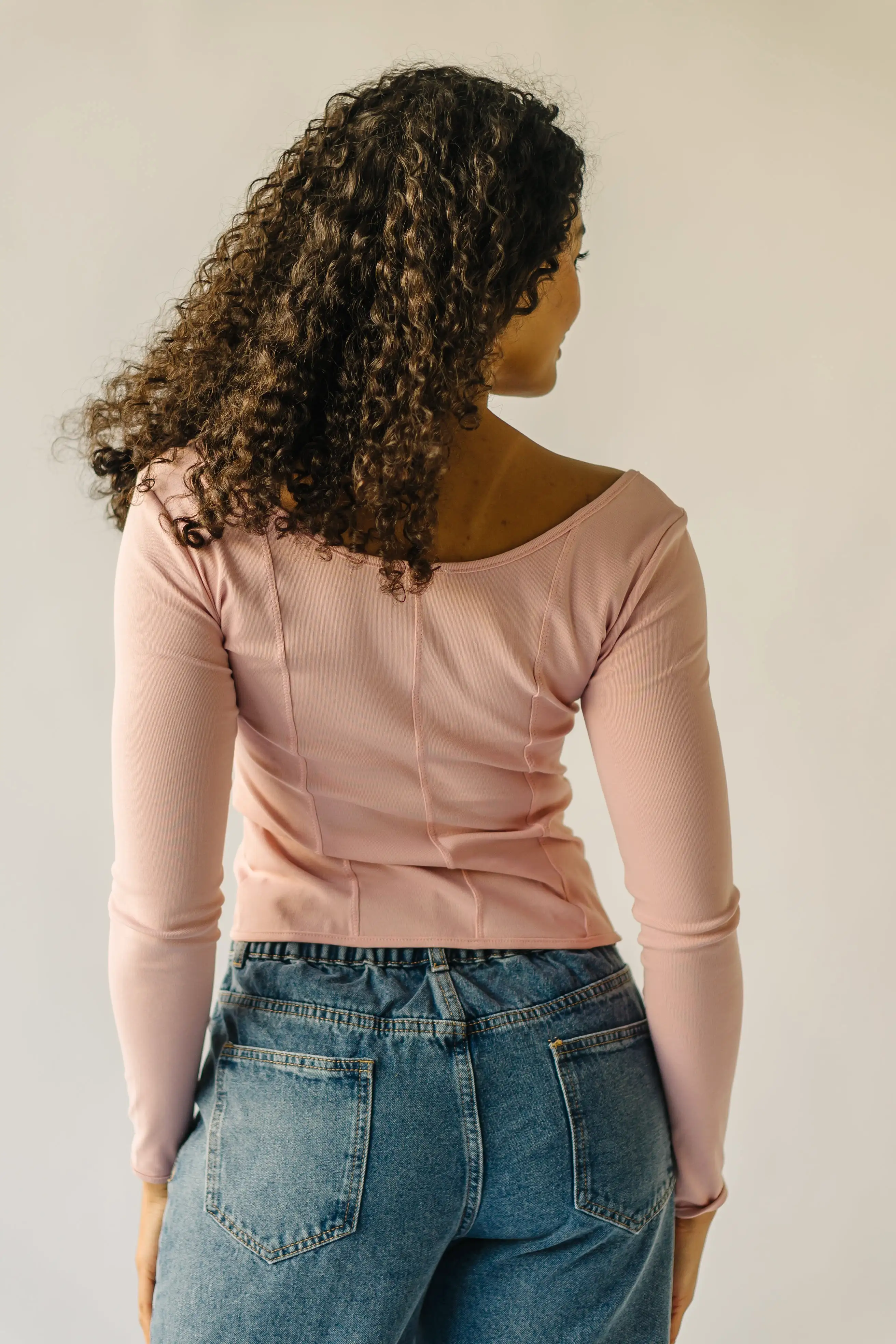 The Adair Stitch Seam Detail Tee in Blush