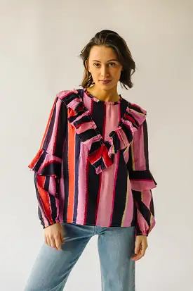 The Belterra Ruffle Detail Blouse in Pink Stripe