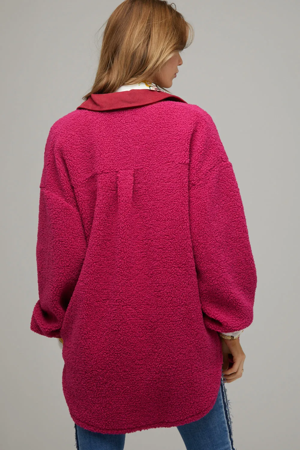 The Boucle Long Shacket - Berry - PLUS