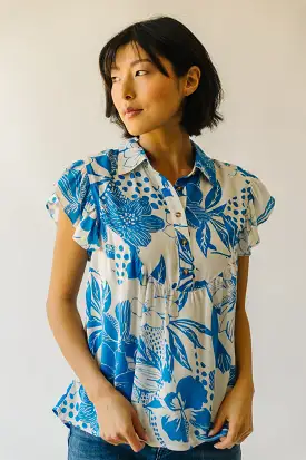 The Cason Ruffle Detail Blouse in Blue Multi