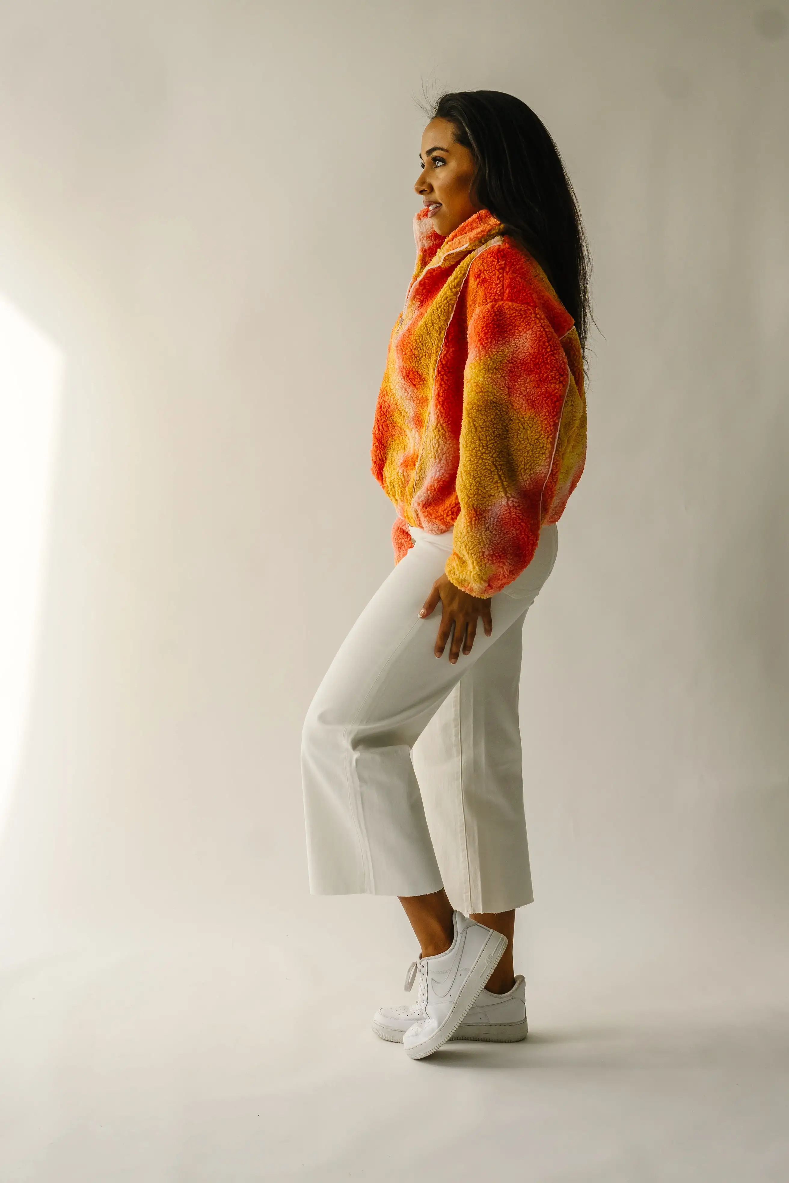 The Tilden Satin Detail Pullover in Orange + Pink Multi