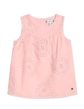 Tommy Hilfiger Kids Girls Light Pink Sleeveless Schiffli Top