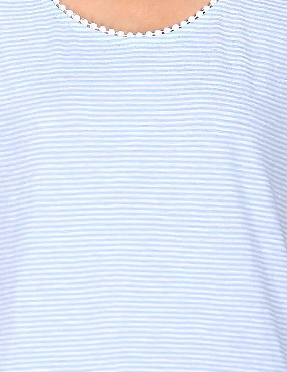 Tommy Hilfiger Women Light Blue Round Neck Ithaca Stripe Crochet Top