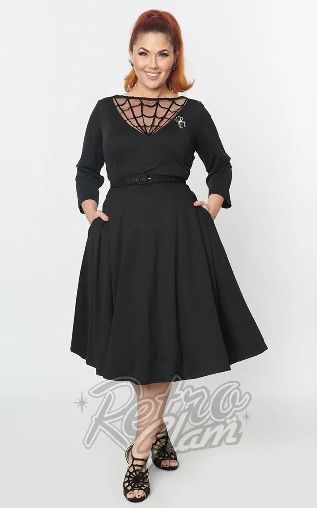 Unique Vintage 1950's Devon Spiderweb Mesh Swing Dress in Black - L & 2XL