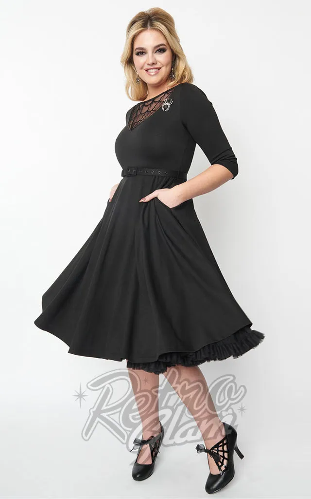 Unique Vintage 1950's Devon Spiderweb Mesh Swing Dress in Black - L & 2XL