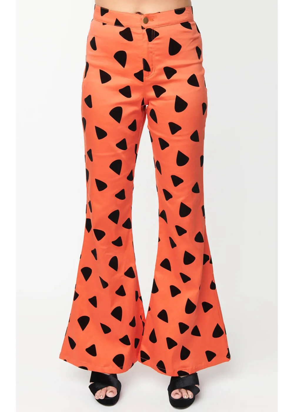 Unique Vintage x Flintstones Into The Groove 70's Flare Jeans Orange