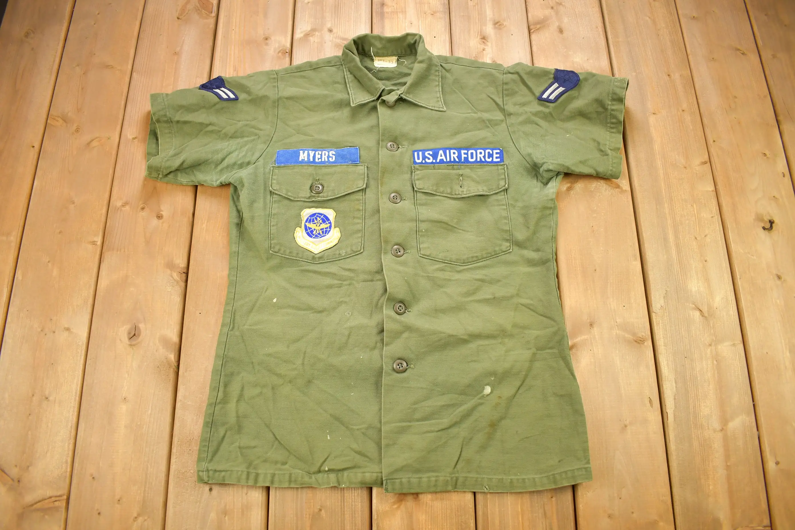 Vintage 1976 OG-107 US Air Force Military Sateen Shirt / US Army Green / Patchwork / U.S. Army Top / Authentic Military Gear