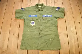 Vintage 1976 OG-107 US Air Force Military Sateen Shirt / US Army Green / Patchwork / U.S. Army Top / Authentic Military Gear