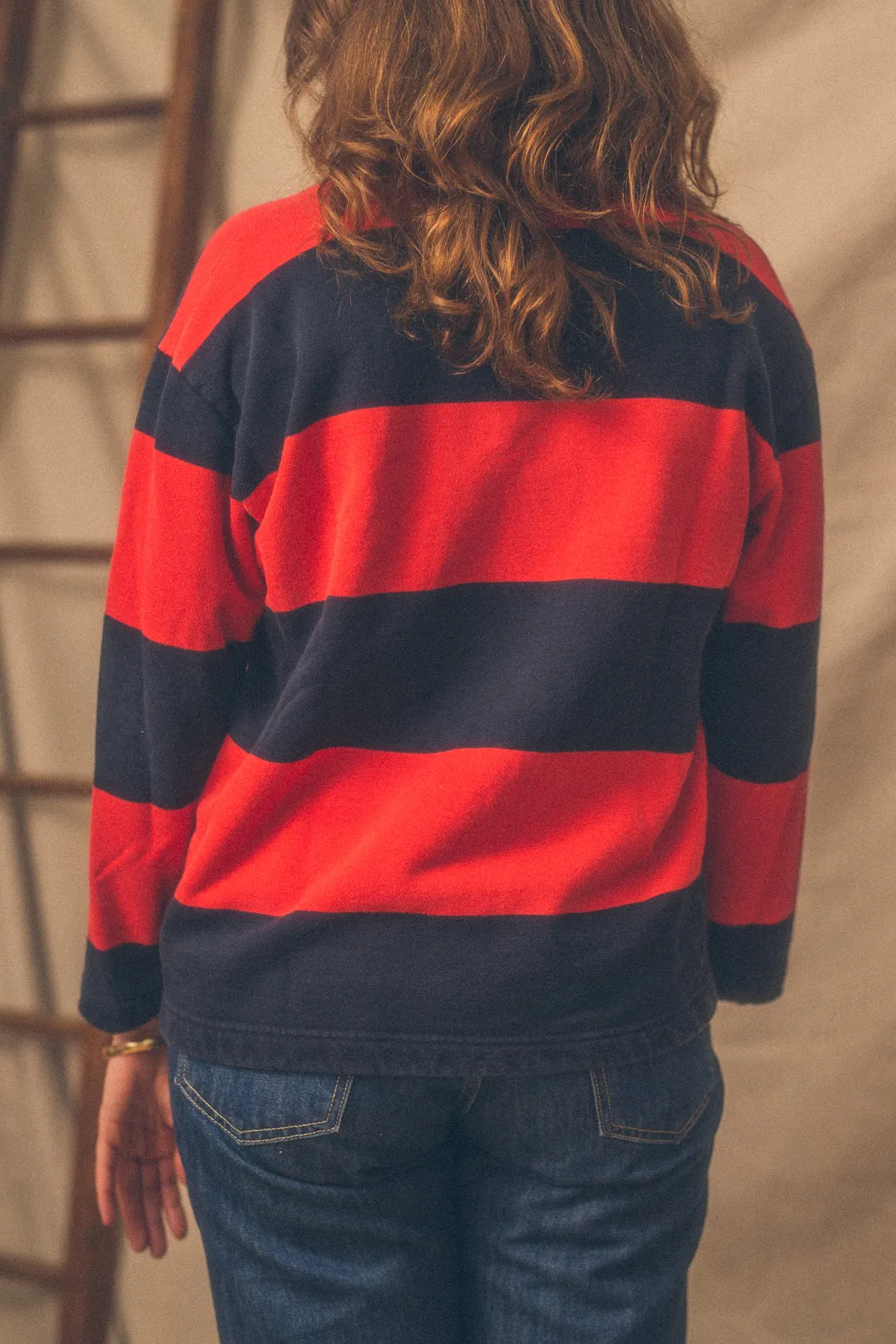 Vintage 90's Ralph Lauren Quarter Zip L/S Polo- Red/Navy Rugby Stripe