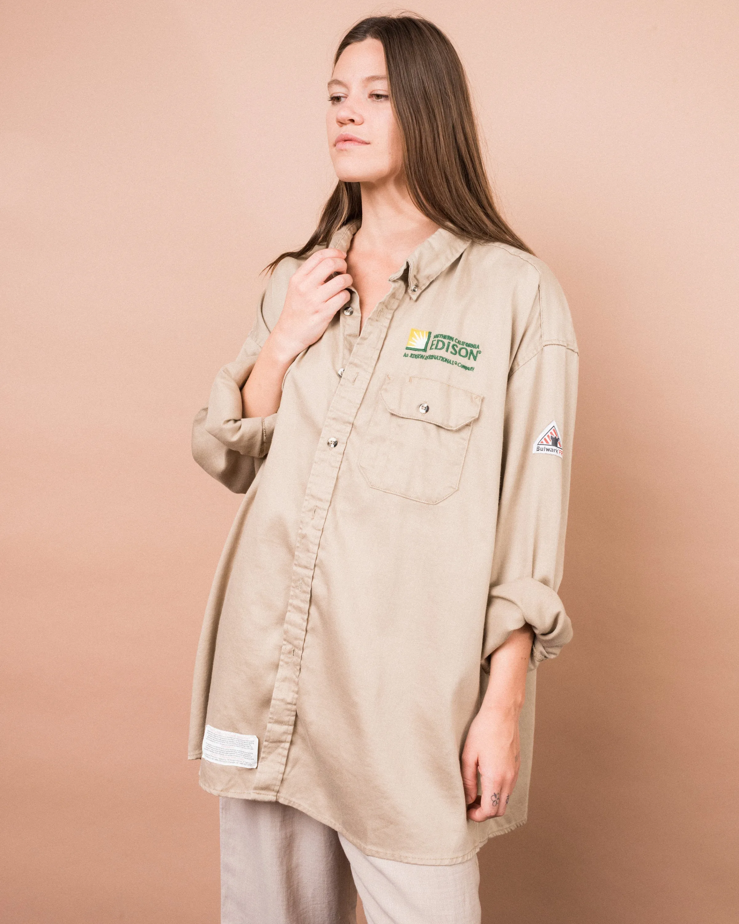 Vintage Oversized Beige Button Up (S-L)