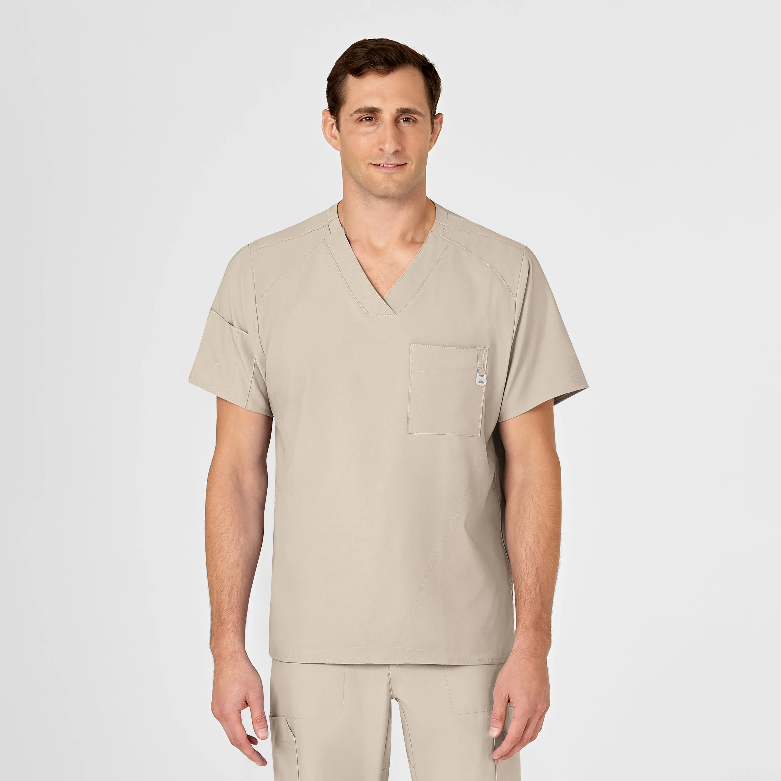 W123 Men's V-Neck Scrub Top - Khaki