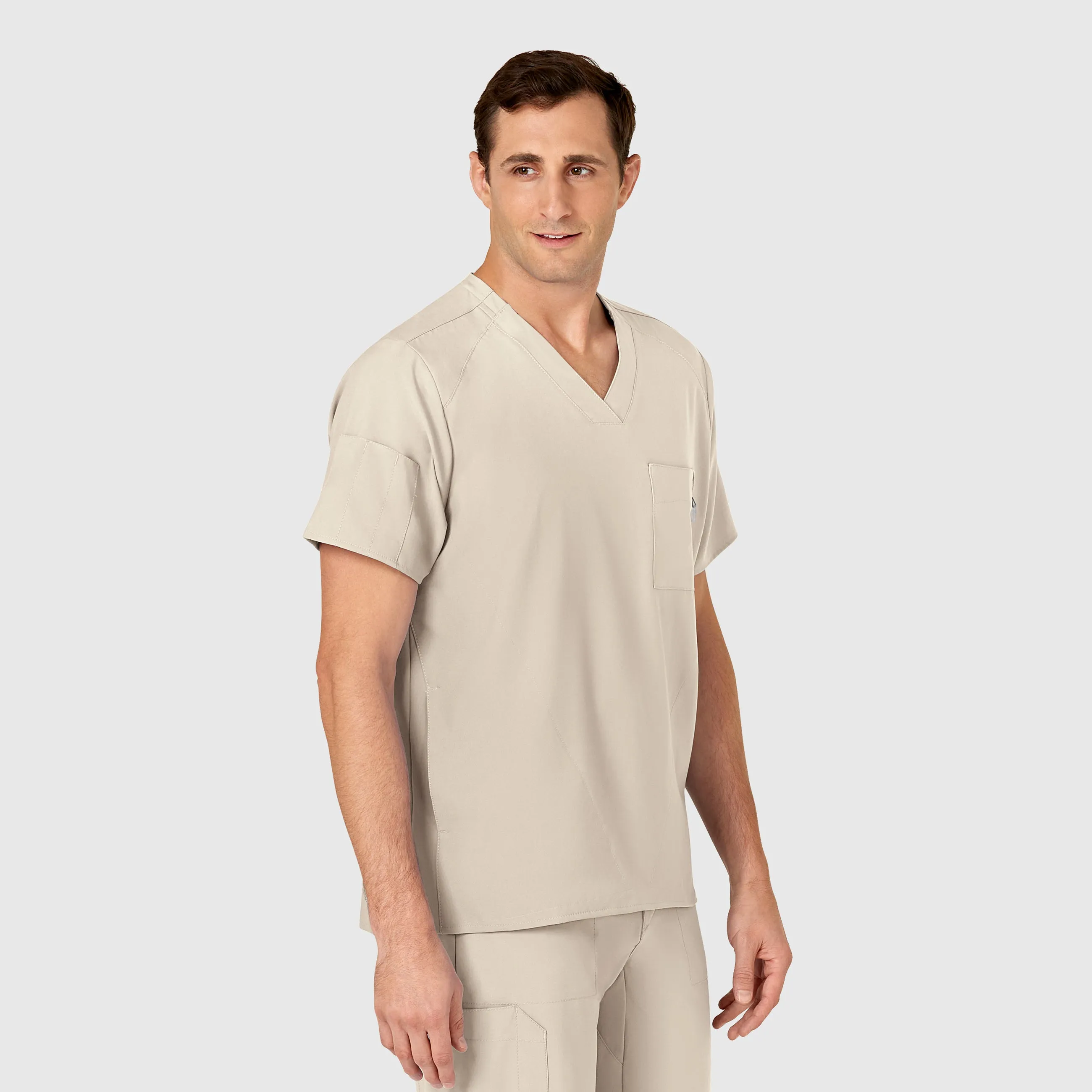 W123 Men's V-Neck Scrub Top - Khaki