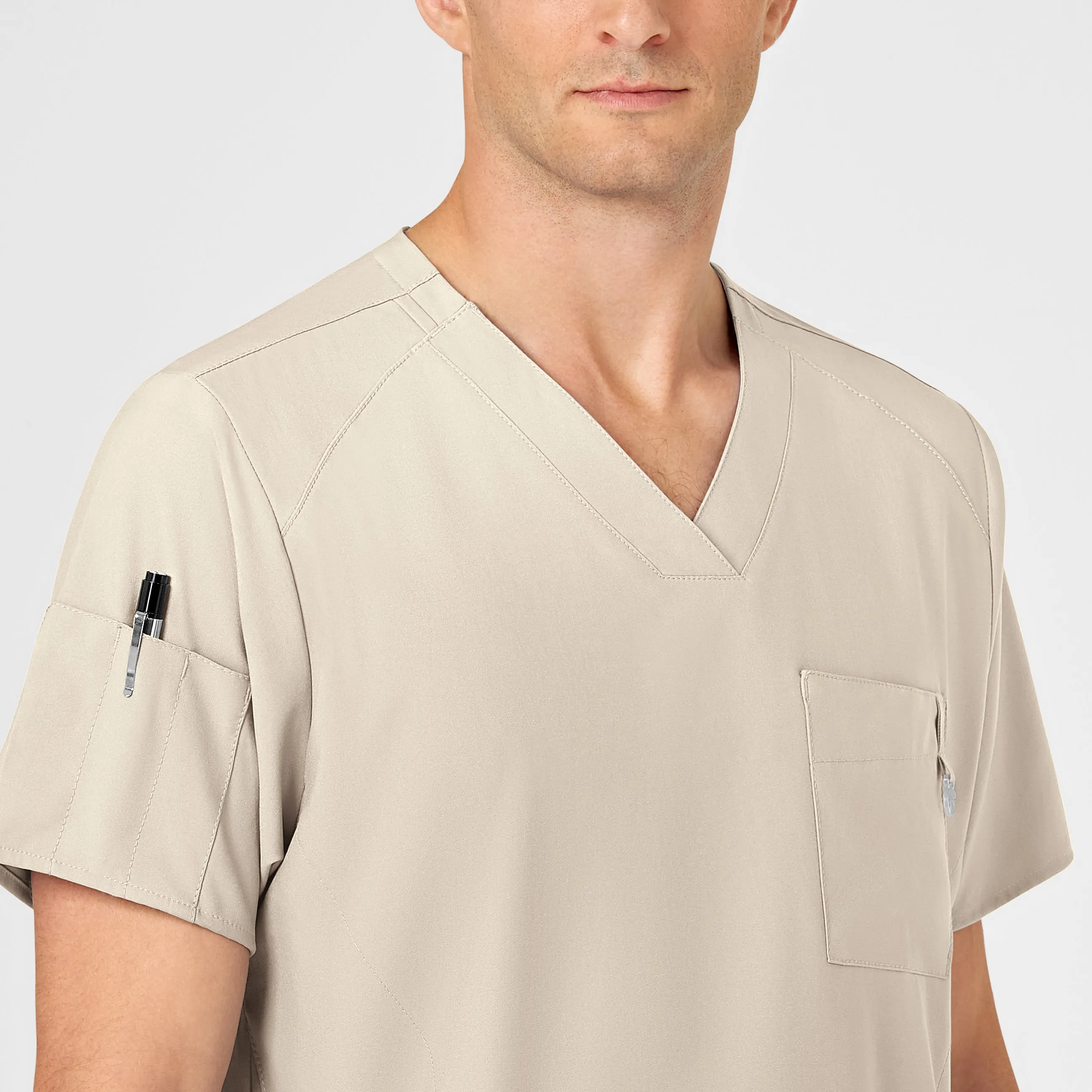 W123 Men's V-Neck Scrub Top - Khaki