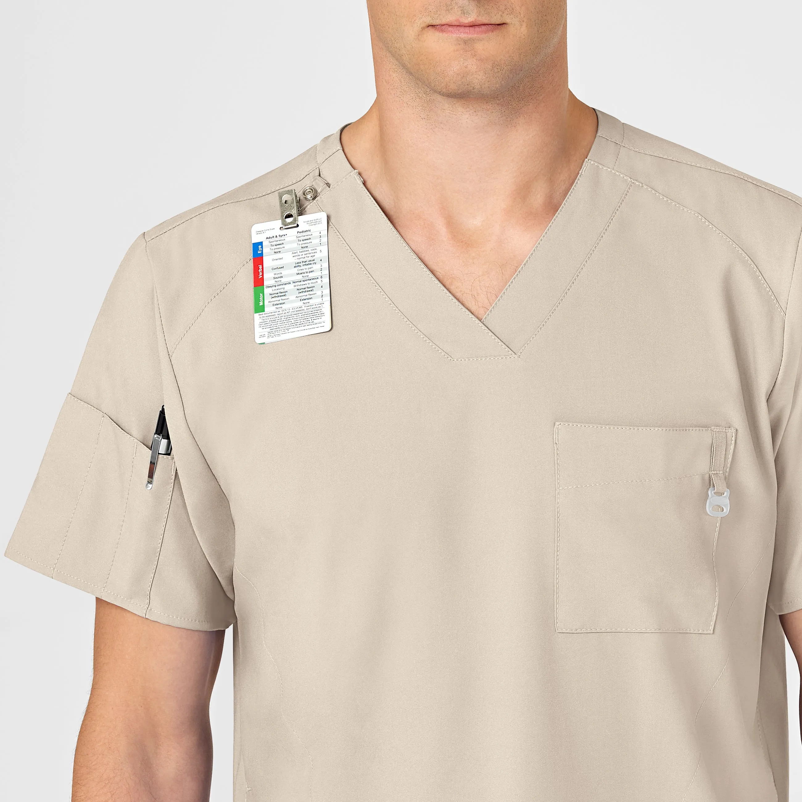 W123 Men's V-Neck Scrub Top - Khaki