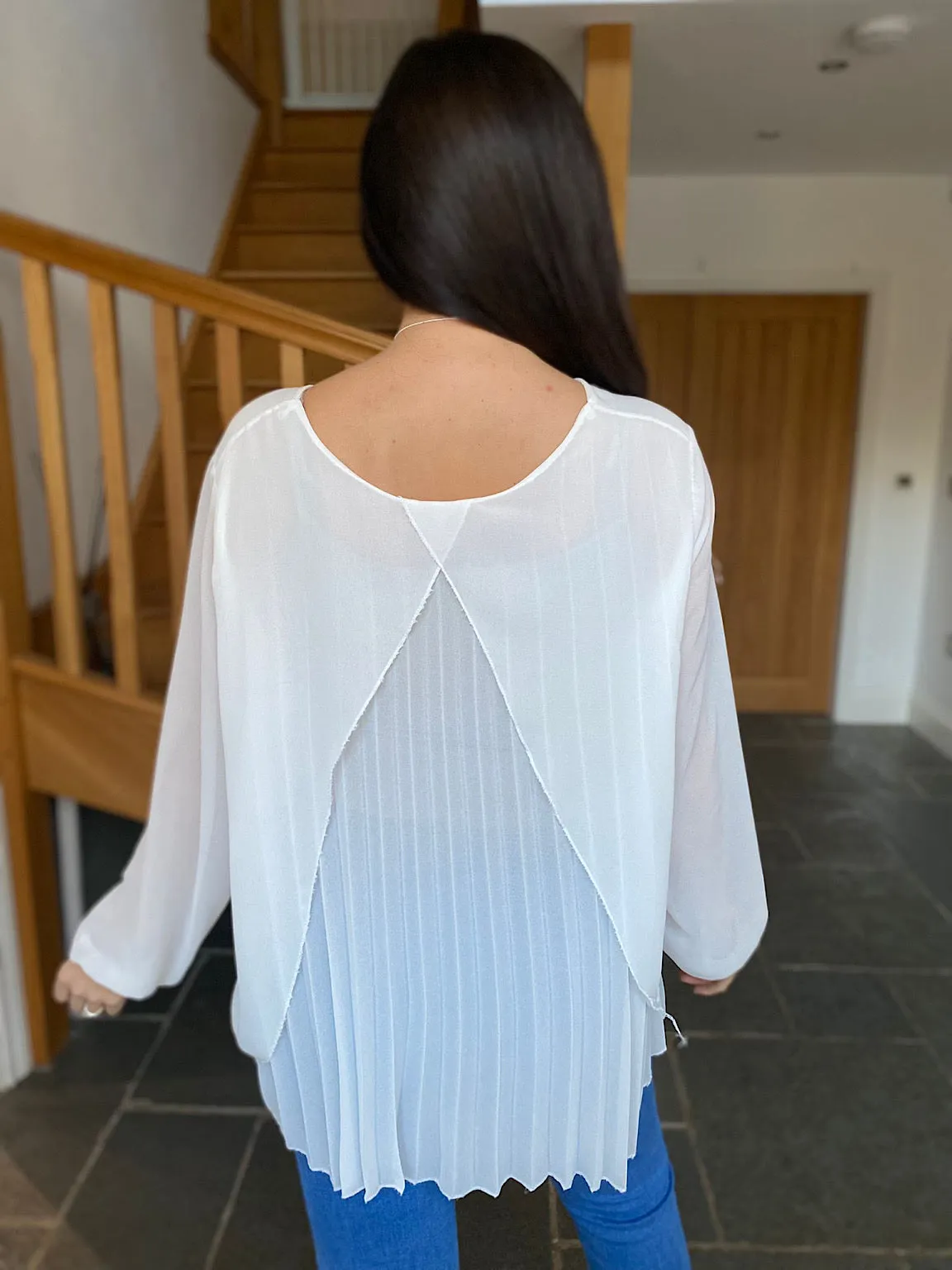 White Pleated Back Blouse Beatrice