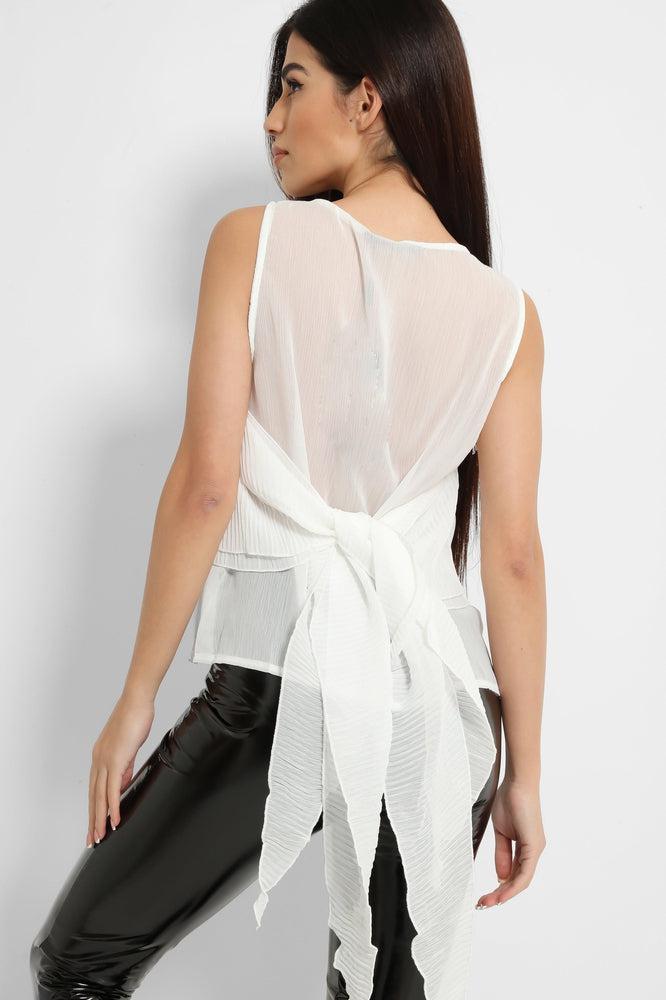 White Pleated Layered Drape Detail Top