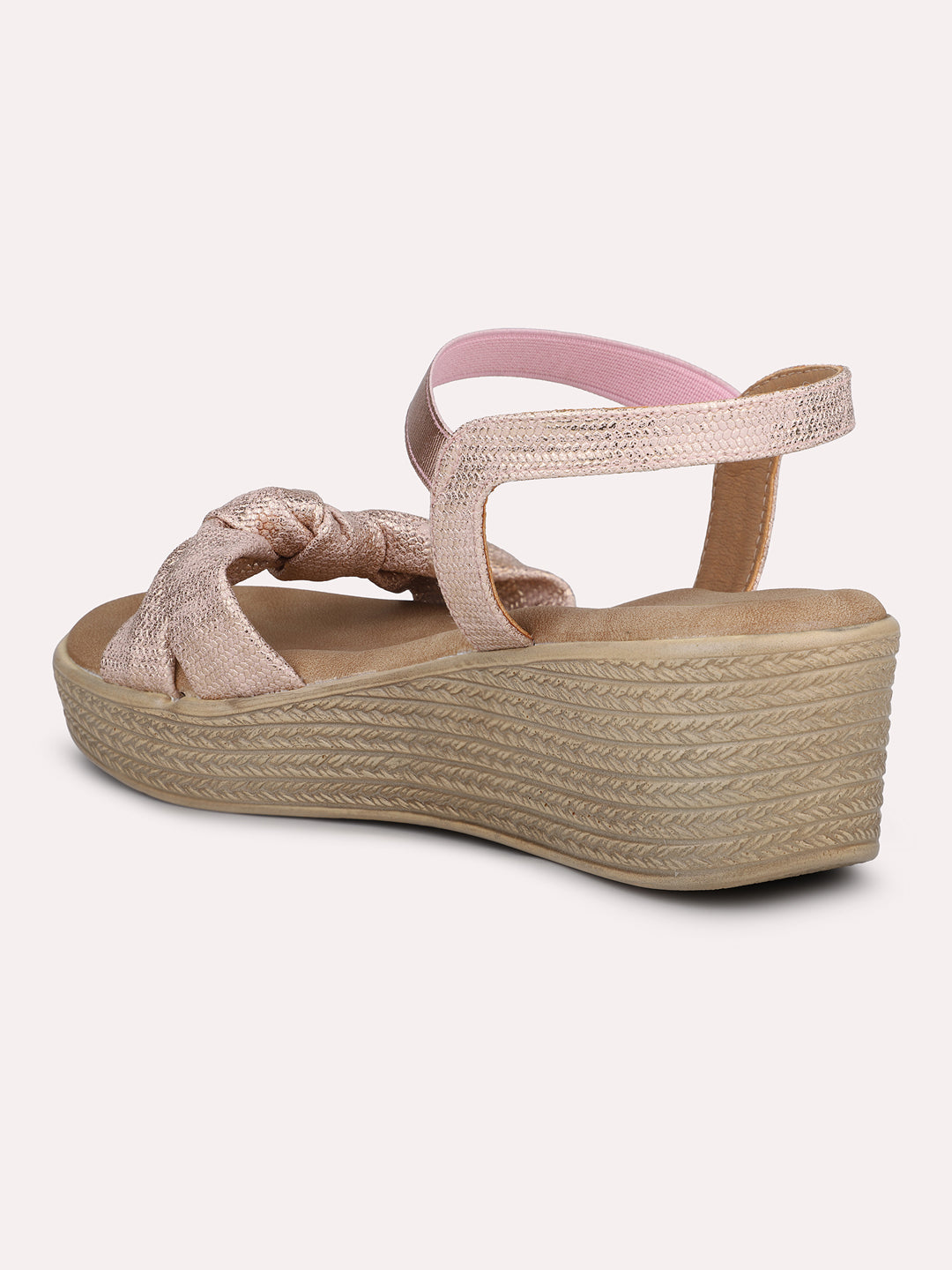 Women Peach Textured Open Toe Wedge Heels