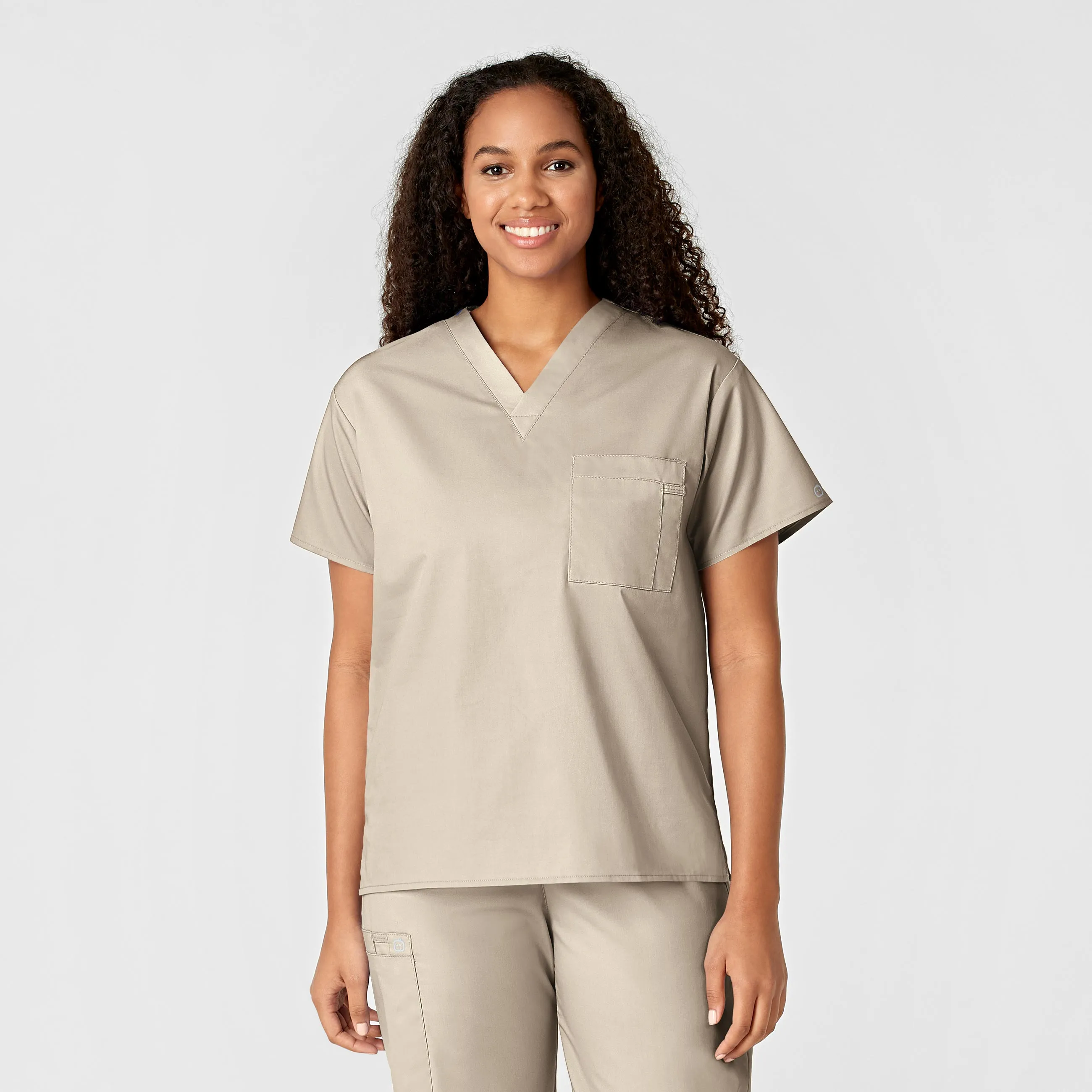 WonderWORK Unisex V-Neck Scrub Top - Khaki