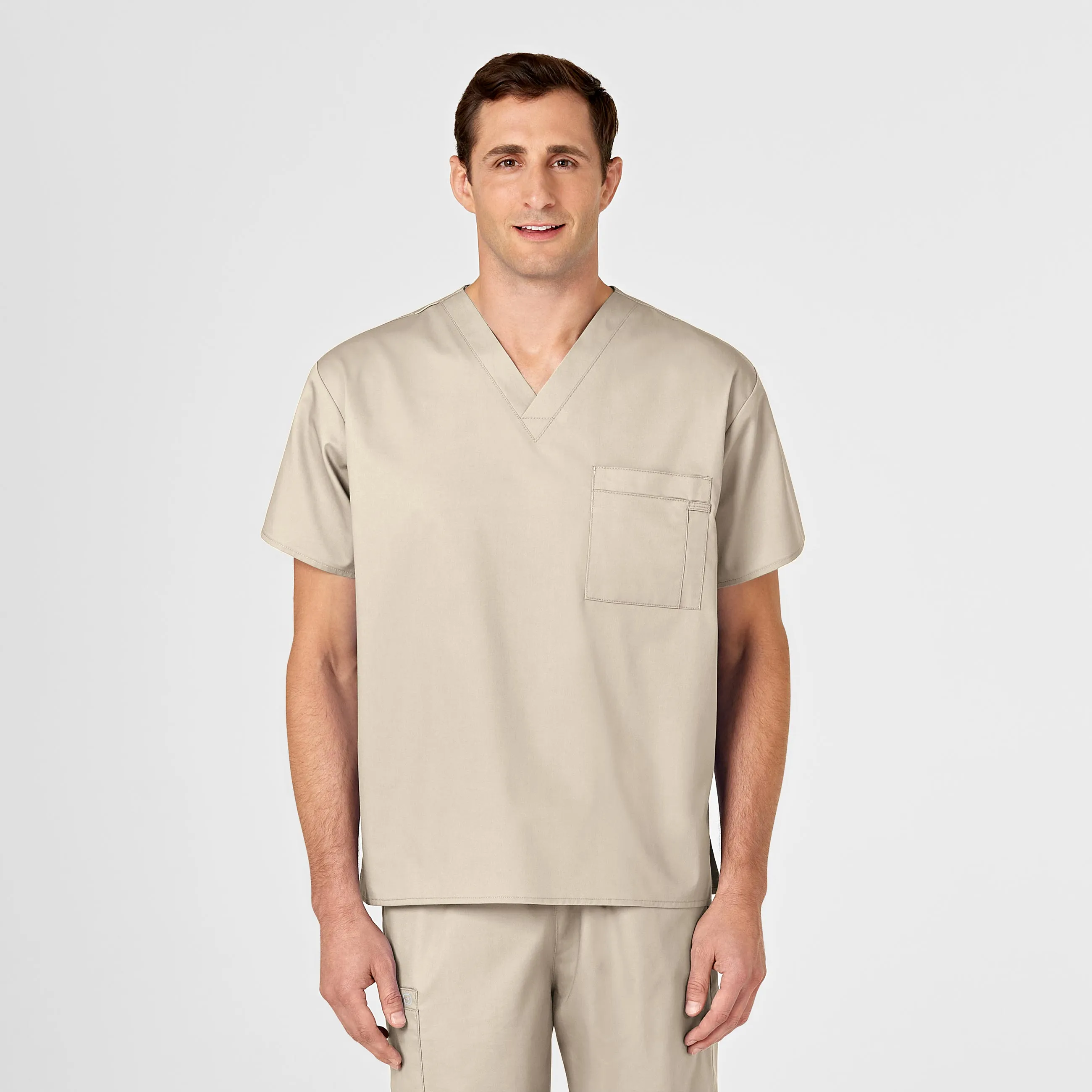 WonderWORK Unisex V-Neck Scrub Top - Khaki